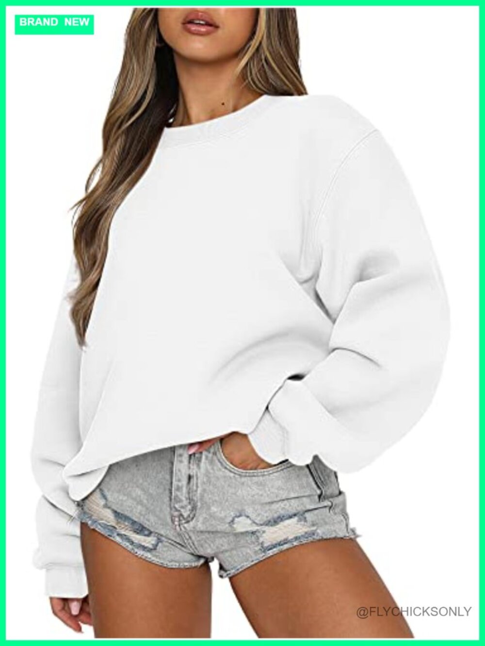 Oversized Crewneck Sweatshirt Long Sleeve Ribbed Cuff Women Casual Pullover